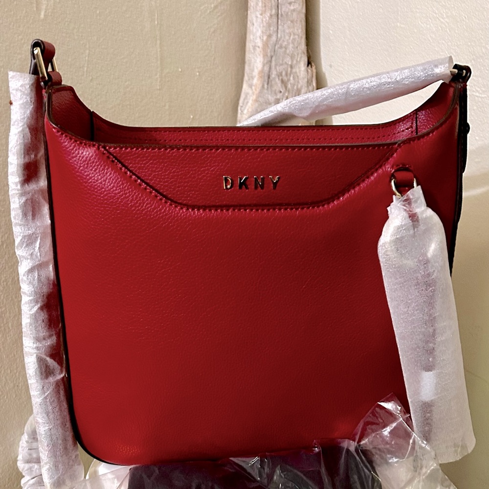 Crimson red DKNY Lola Messenger Bag.